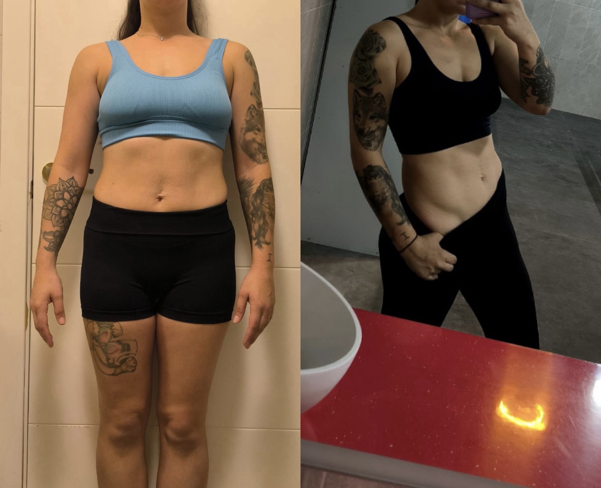Antes y después: cambio físico y definición; evolución frontal
