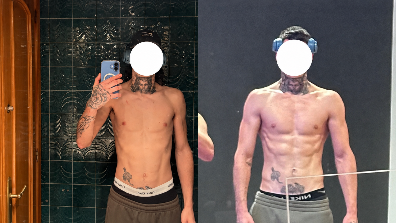 Antes y después: definición y ganancia muscular; evolución frontal · mismo proceso